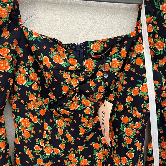NWT Missguided milkmaid midi dress Floral Ruched Dress - Picture 5 of 12